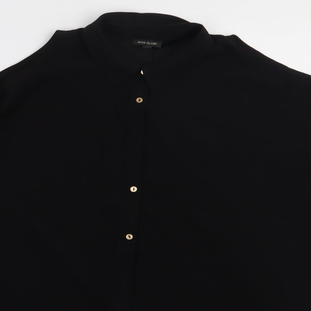 River Island Womens Black  Polyester Basic Button-Up Size 10 Collared - cold Shoulder