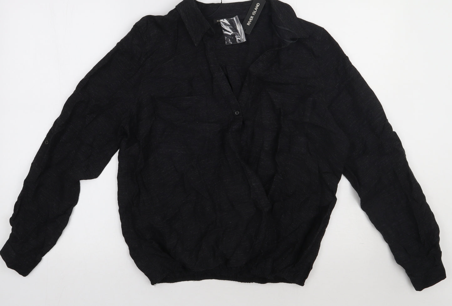 River Island Womens Black  Viscose Basic Blouse Size 12 V-Neck