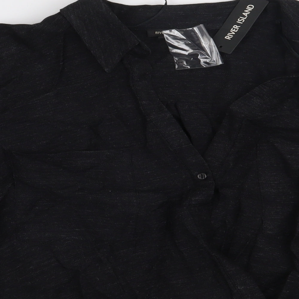 River Island Womens Black  Viscose Basic Blouse Size 12 V-Neck