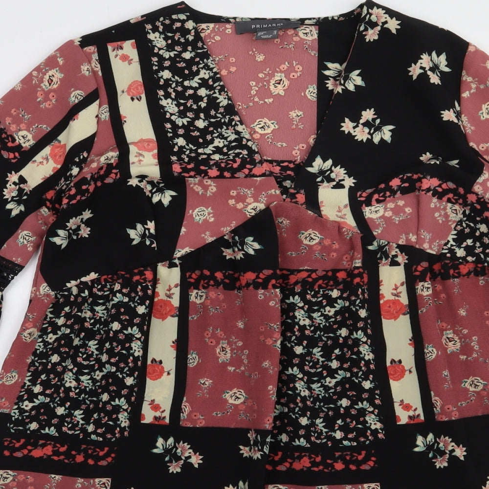 Primark Womens Pink Floral Polyester A-Line  Size 10  V-Neck Pullover