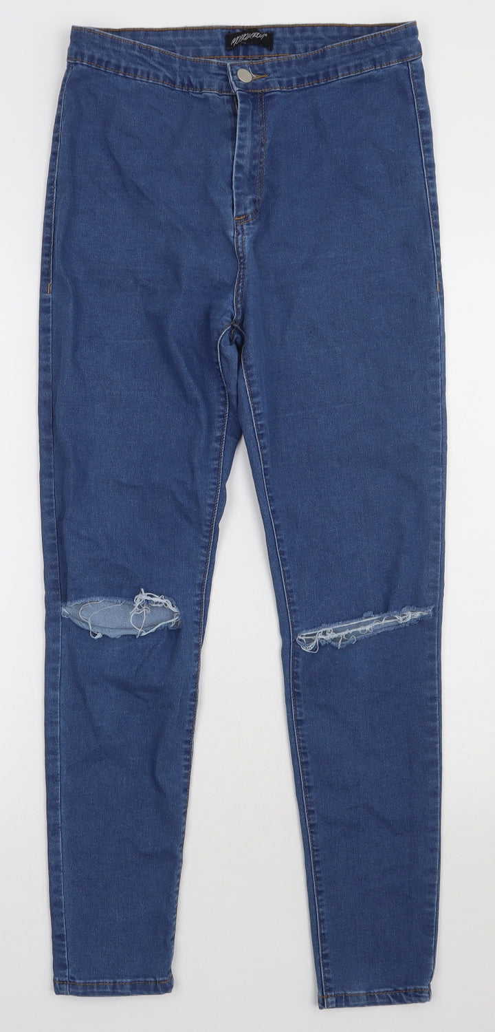momokrom Womens Blue  Cotton Skinny Jeans Size 12 L30 in Regular Button