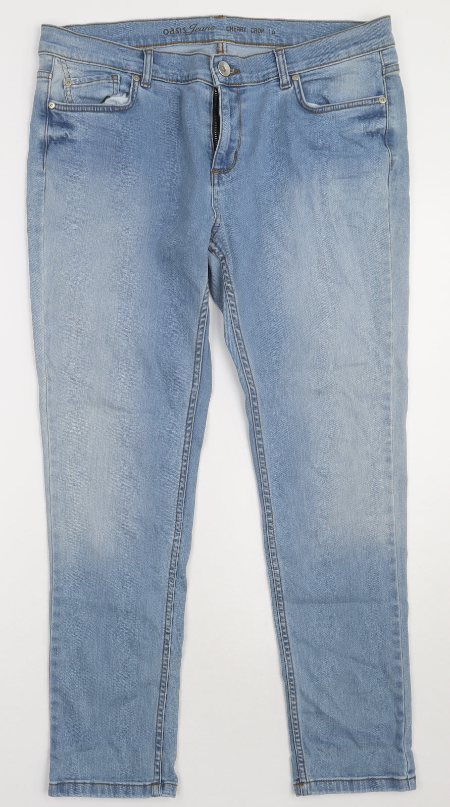 Oasis Womens Blue  Cotton Straight Jeans Size 16 L30 in Regular Button