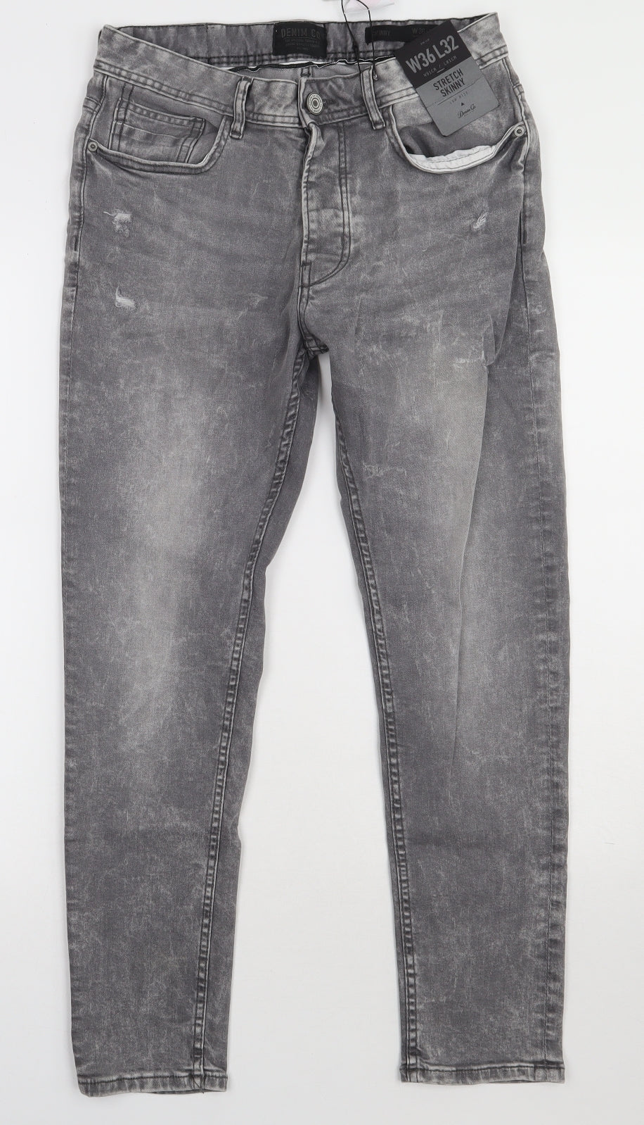 Primark Mens Grey  Cotton Straight Jeans Size 36 L28 in Regular Button
