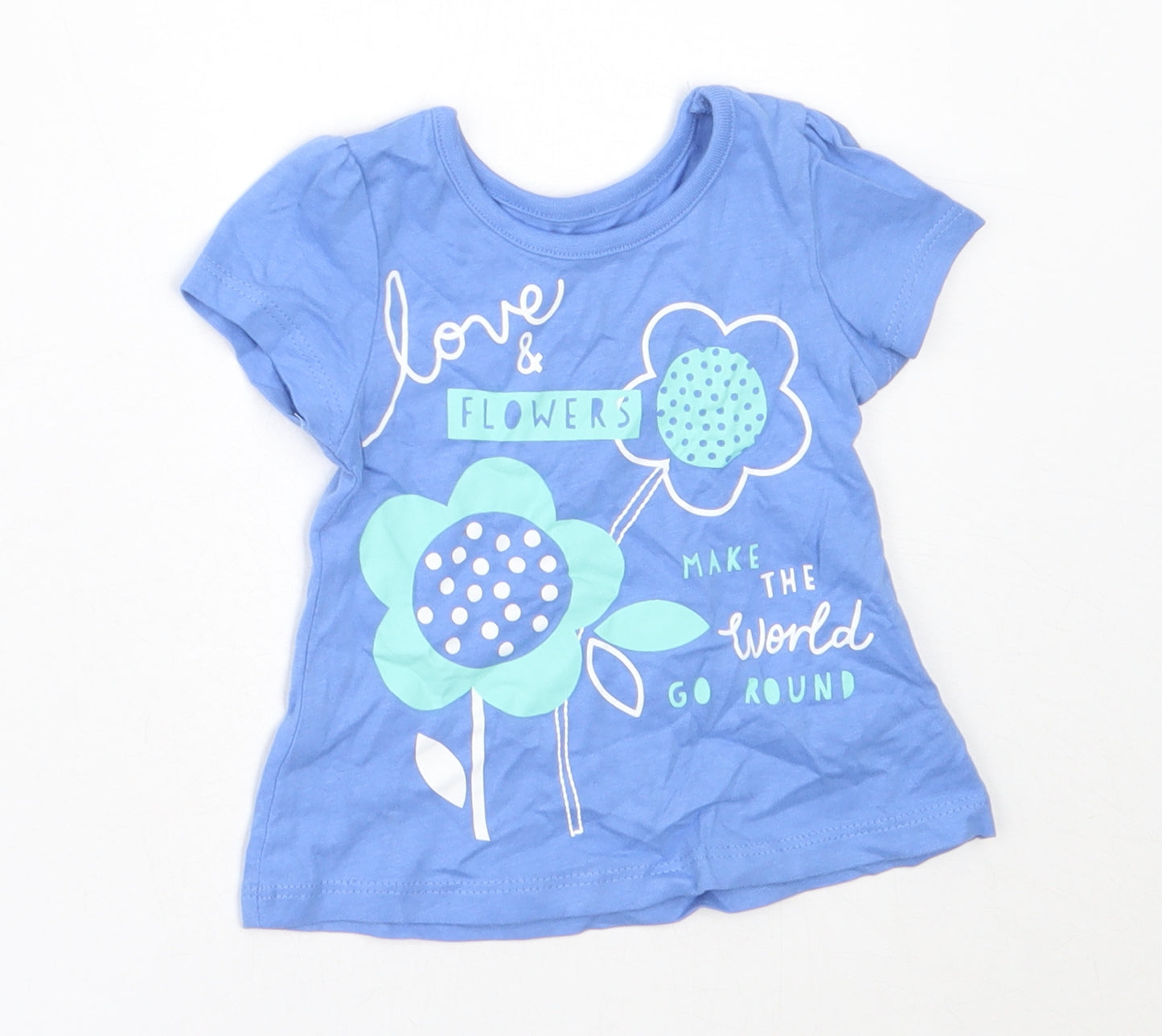 George Girls Blue  Cotton Basic T-Shirt Size 0-3 Months Round Neck