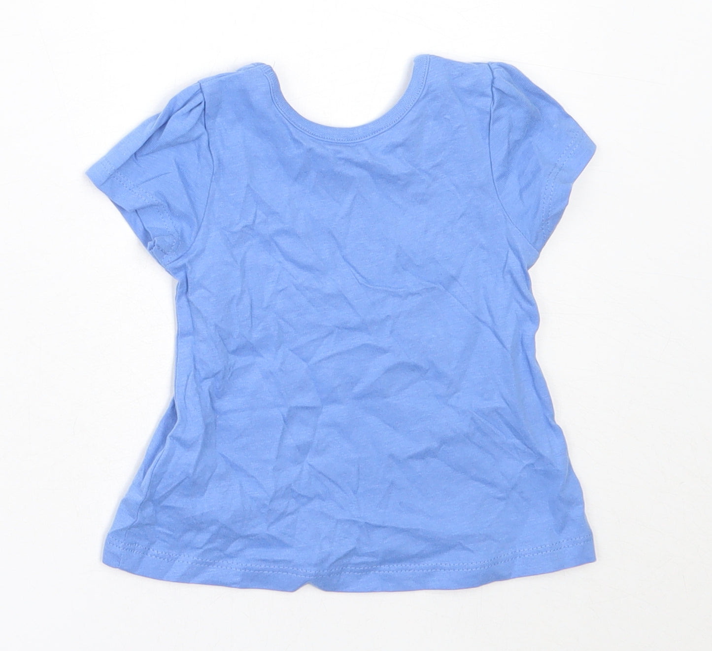 George Girls Blue  Cotton Basic T-Shirt Size 0-3 Months Round Neck