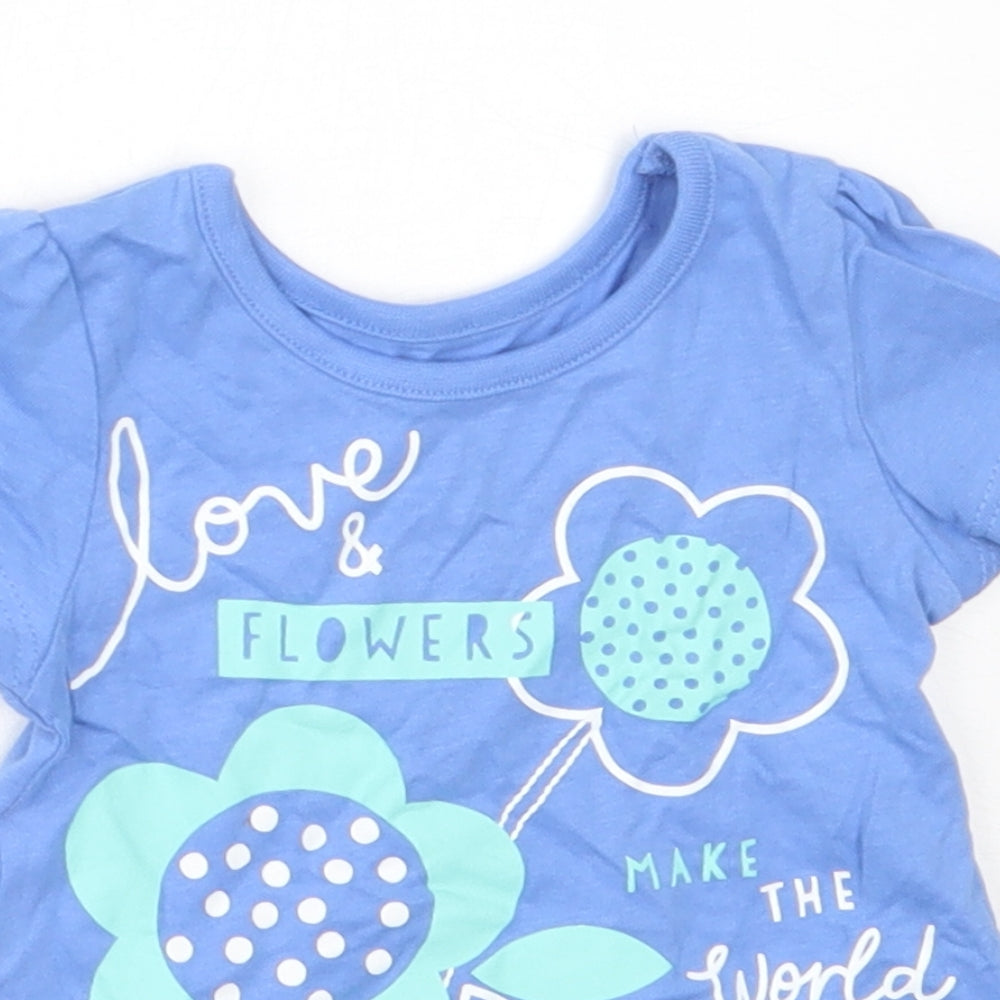George Girls Blue  Cotton Basic T-Shirt Size 0-3 Months Round Neck
