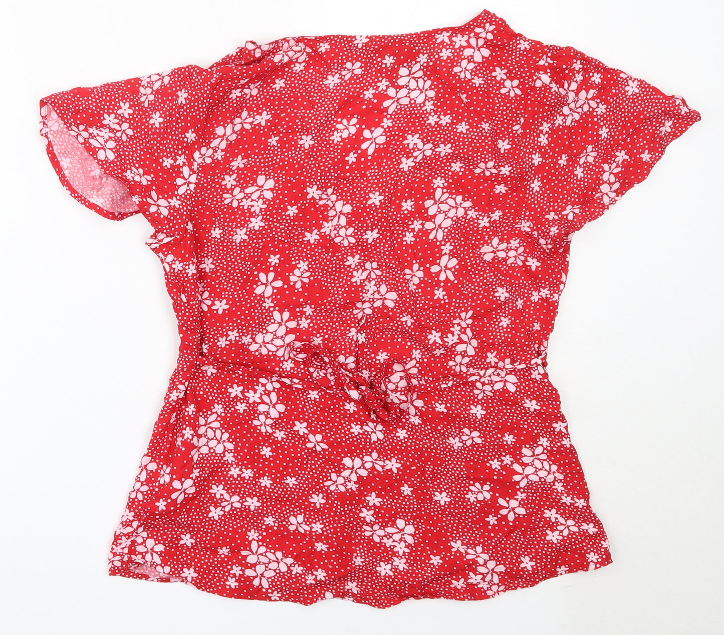 Peacocks Womens Red Floral Viscose Basic Blouse Size 8 V-Neck