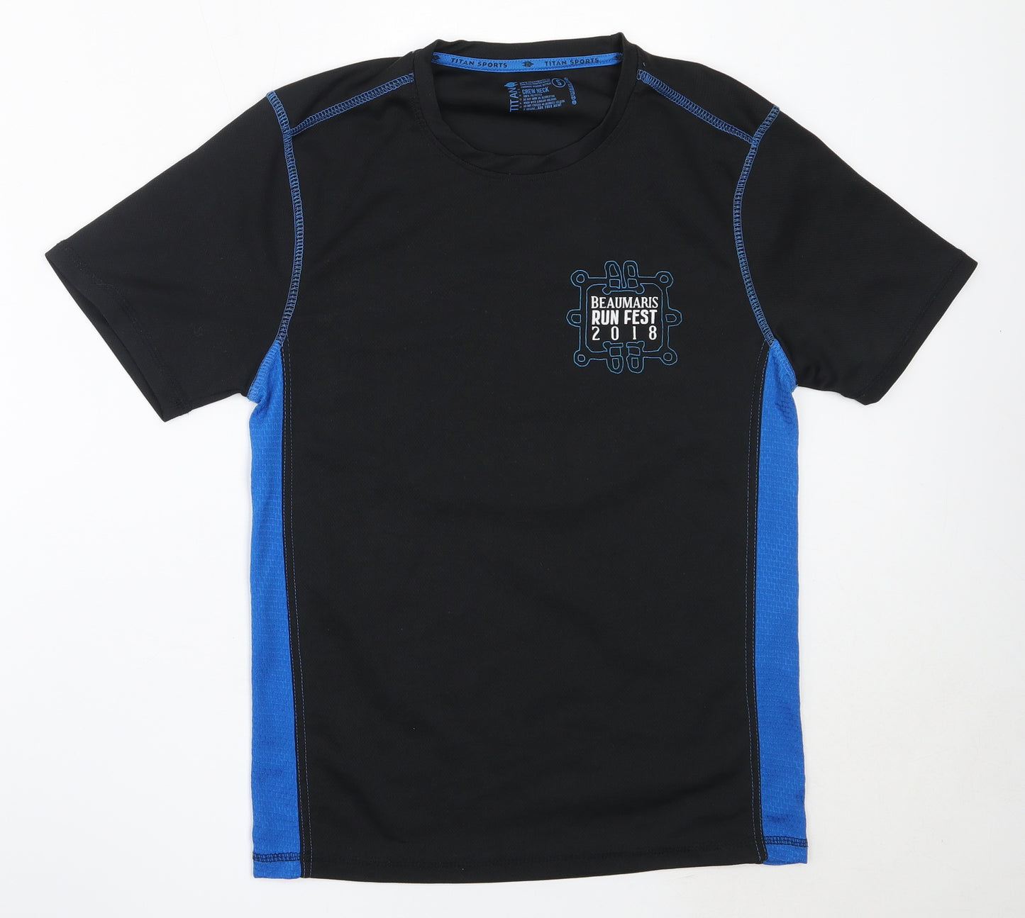 Titan Mens Black  Polyester Basic T-Shirt Size S Round Neck  -  beaumaris runfest 2018