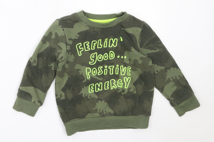 Primark Boys Green Camouflage Cotton Pullover Sweatshirt Size 2-3 Years