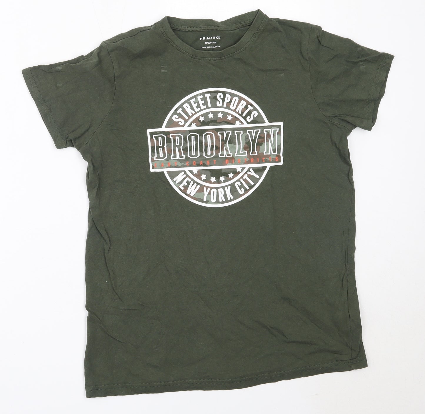 Primark Boys Green  Cotton Basic T-Shirt Size 12-13 Years Round Neck