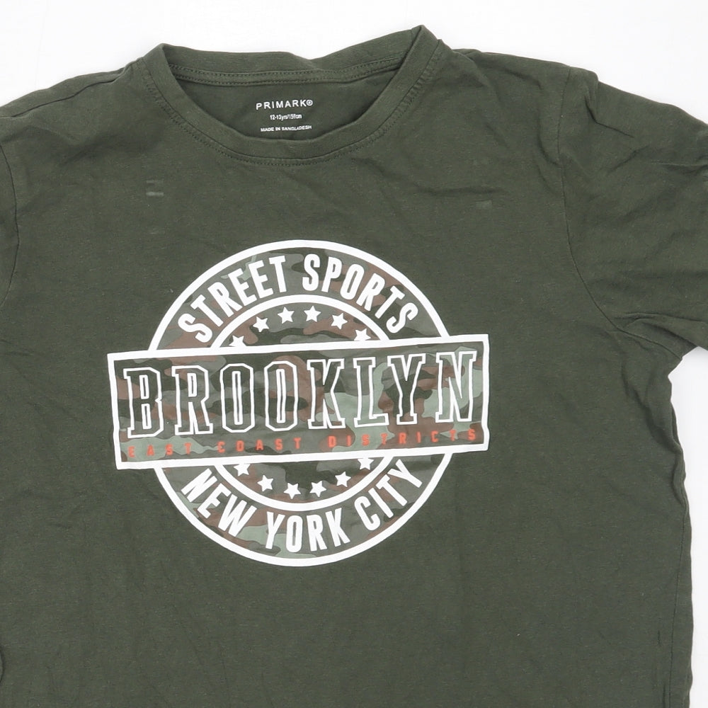 Primark Boys Green  Cotton Basic T-Shirt Size 12-13 Years Round Neck