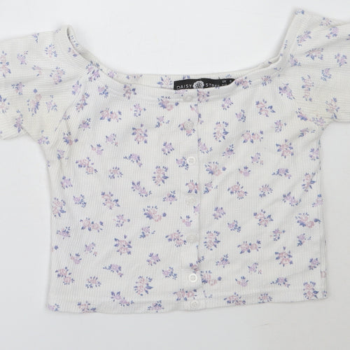Daisy Street Girls White Floral Polyester Basic T-Shirt Size 8 Years Off the Shoulder
