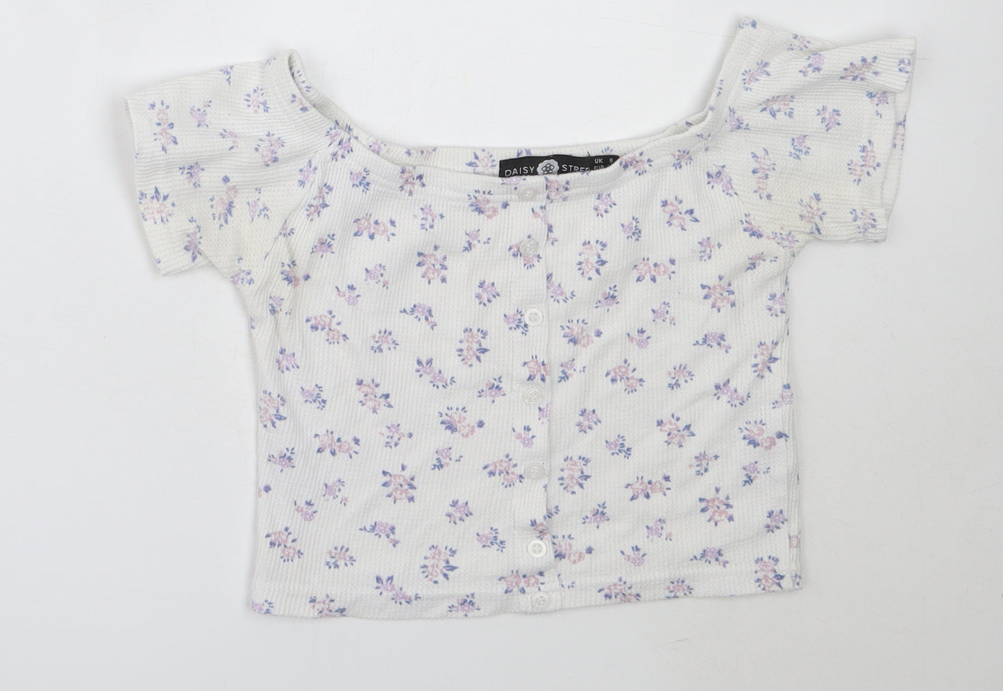 Daisy Street Girls White Floral Polyester Basic T-Shirt Size 8 Years Off the Shoulder