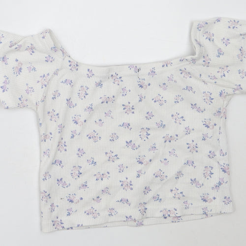 Daisy Street Girls White Floral Polyester Basic T-Shirt Size 8 Years Off the Shoulder