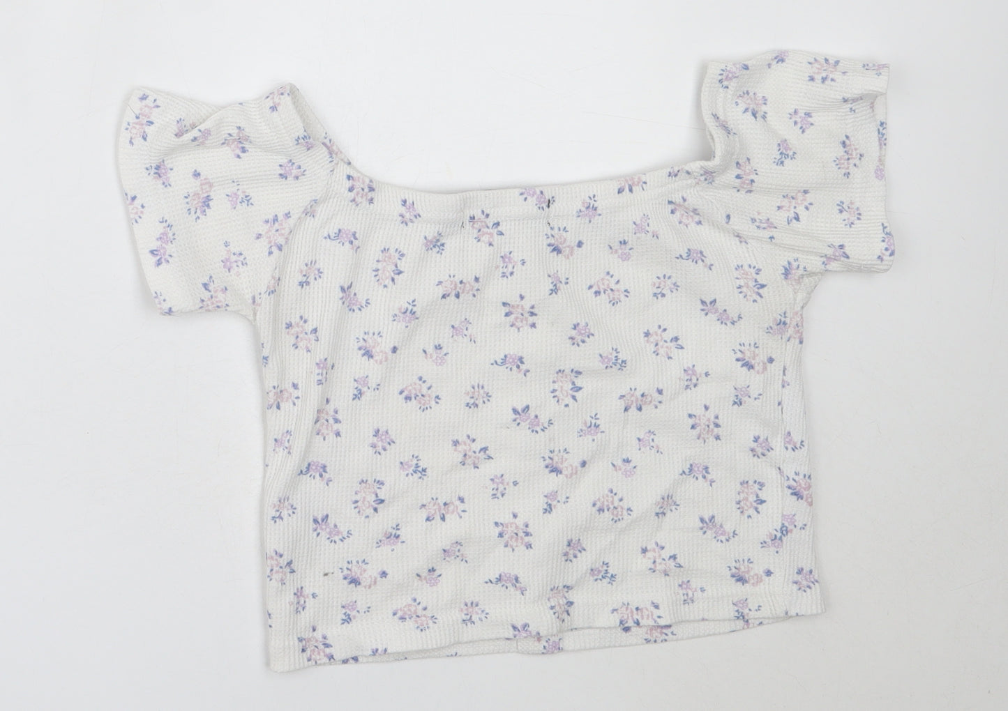 Daisy Street Girls White Floral Polyester Basic T-Shirt Size 8 Years Off the Shoulder
