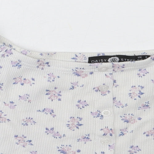 Daisy Street Girls White Floral Polyester Basic T-Shirt Size 8 Years Off the Shoulder