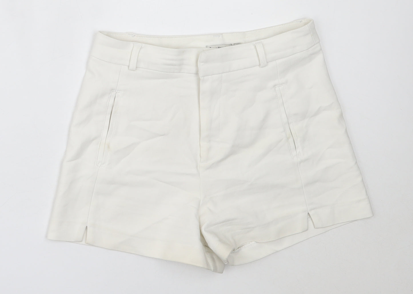 Stradivarius Womens White  Cotton Hot Pants Shorts Size 34  Regular