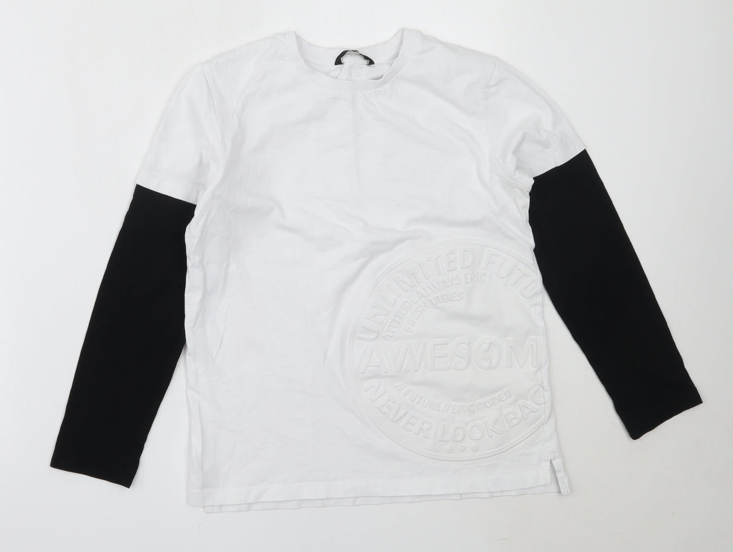 George Boys White  Cotton Basic T-Shirt Size 11-12 Years Round Neck