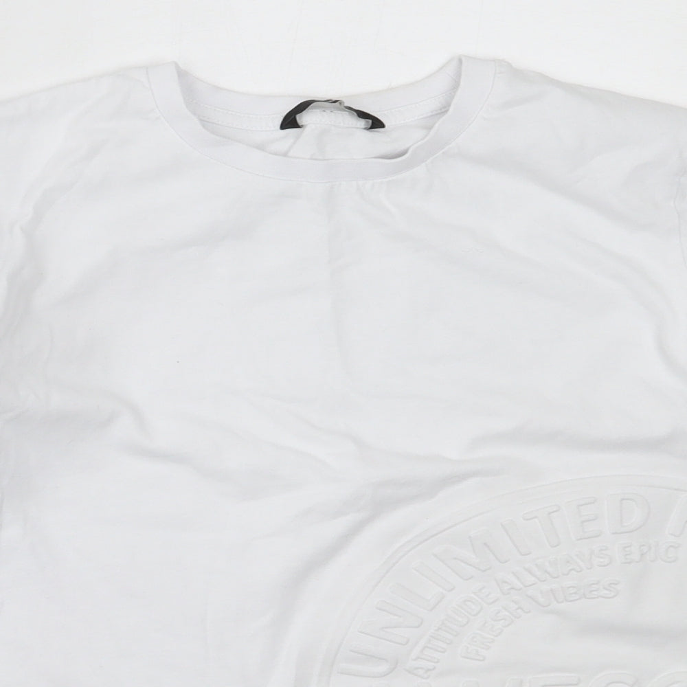 George Boys White  Cotton Basic T-Shirt Size 11-12 Years Round Neck