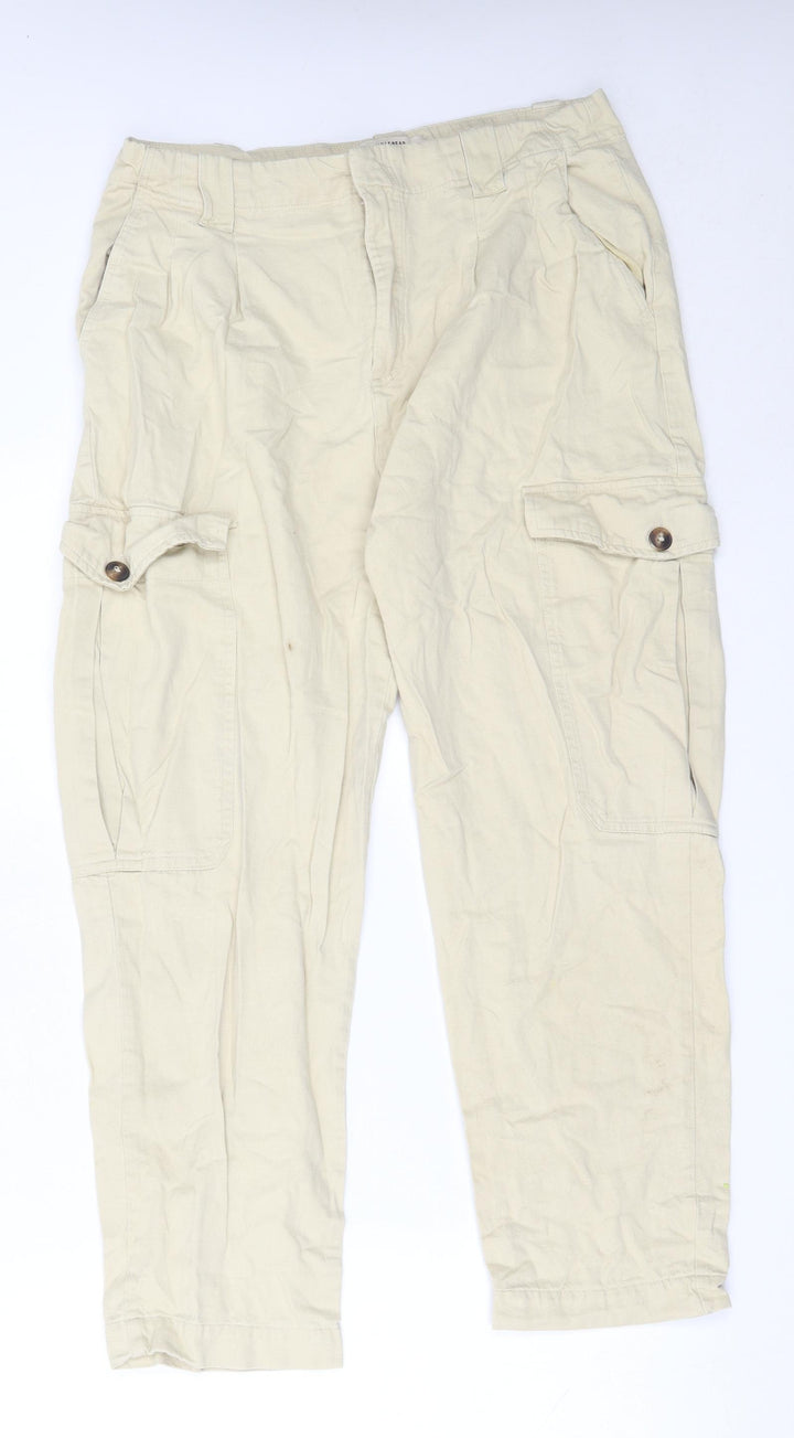 Pull&Bear Womens Beige Linen Cargo Trousers Size 40 L25.5 in Regular
