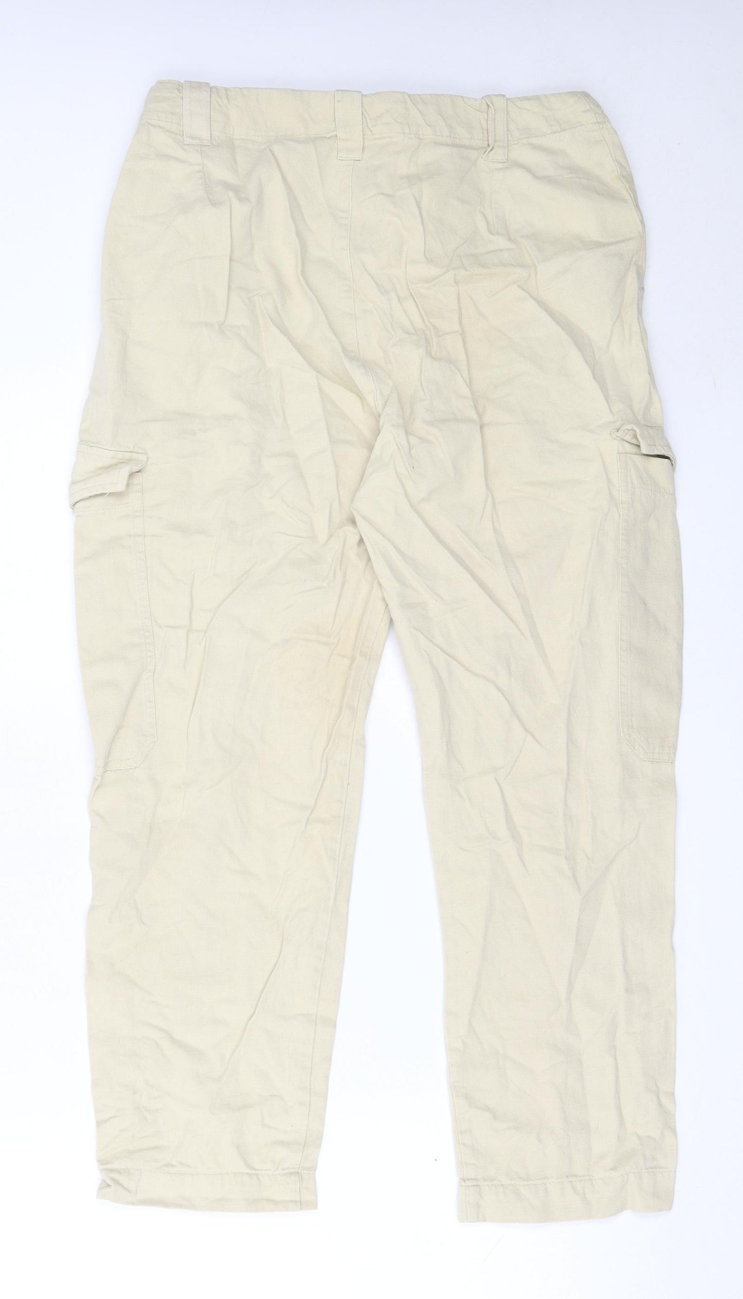 Pull&Bear Womens Beige  Linen Cargo Trousers Size 40 L25.5 in Regular