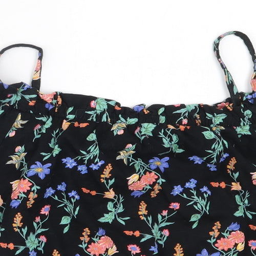 NEXT Girls Black Floral Cotton Basic Blouse Size 12 Years Off the Shoulder