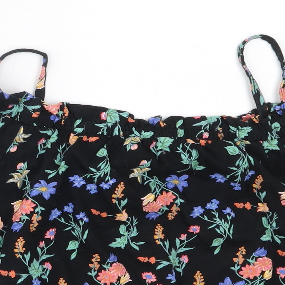 NEXT Girls Black Floral Cotton Basic Blouse Size 12 Years Off the Shoulder