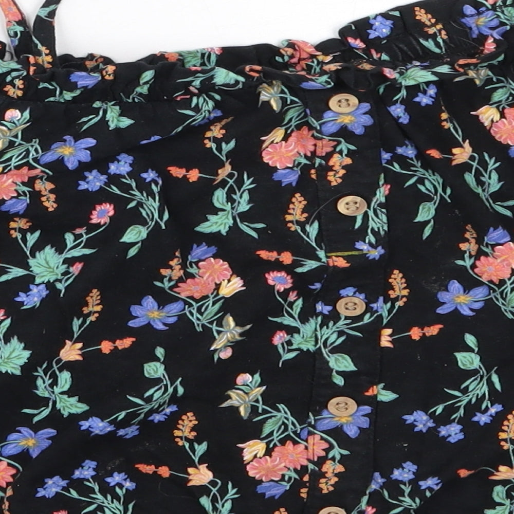 NEXT Girls Black Floral Cotton Basic Blouse Size 12 Years Off the Shoulder