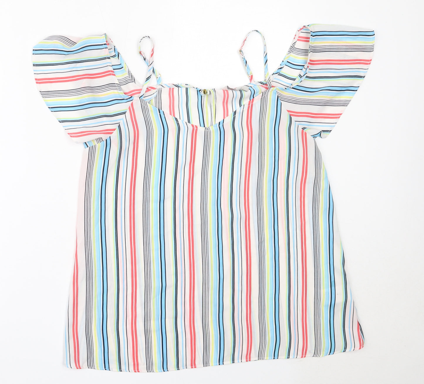 Peacocks Womens White Striped Polyester Basic Blouse Size 12 V-Neck