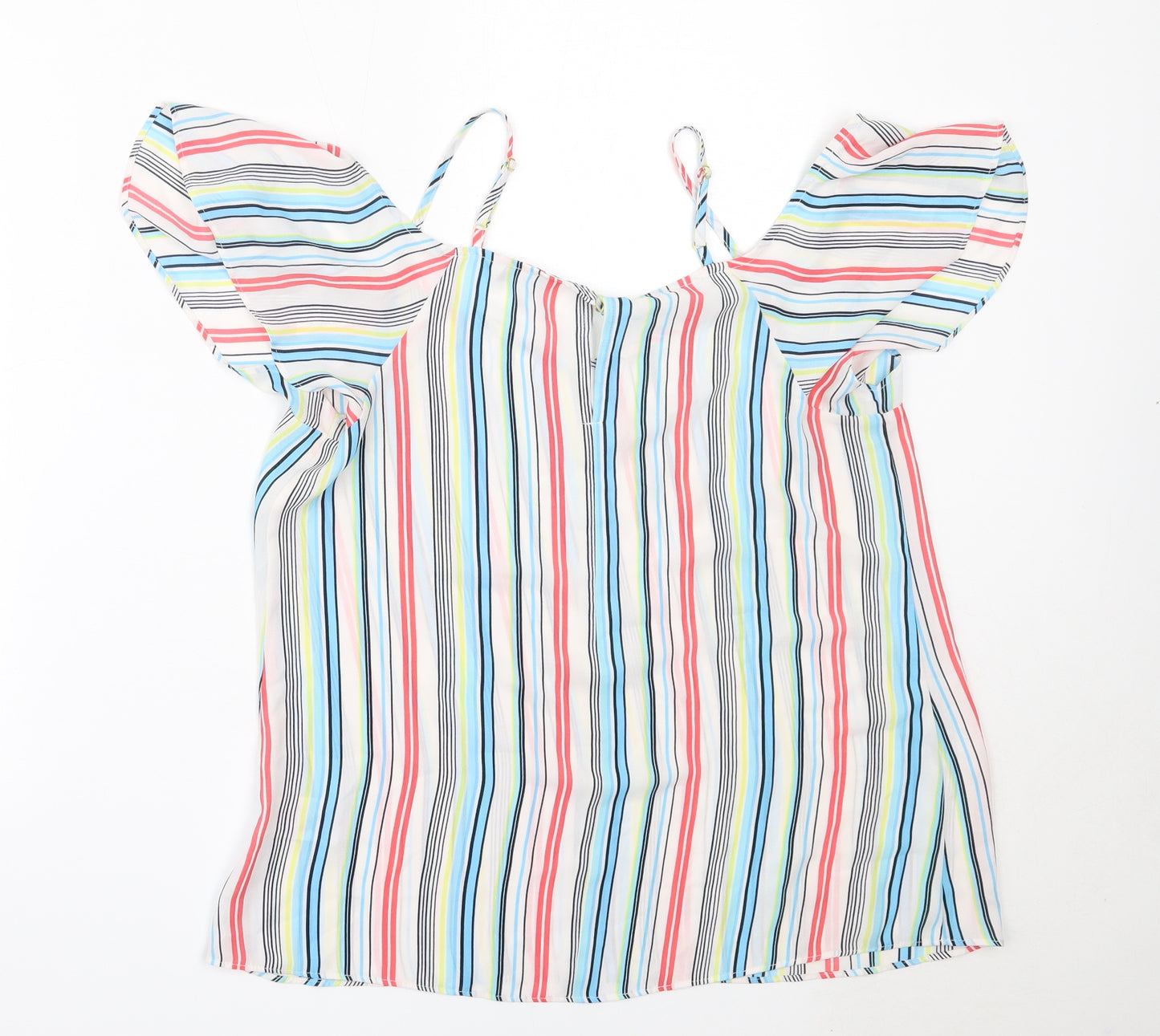 Peacocks Womens White Striped Polyester Basic Blouse Size 12 V-Neck