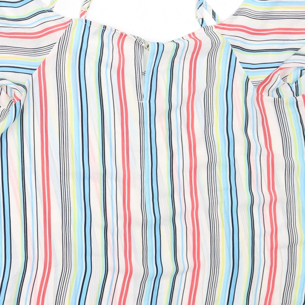 Peacocks Womens White Striped Polyester Basic Blouse Size 12 V-Neck