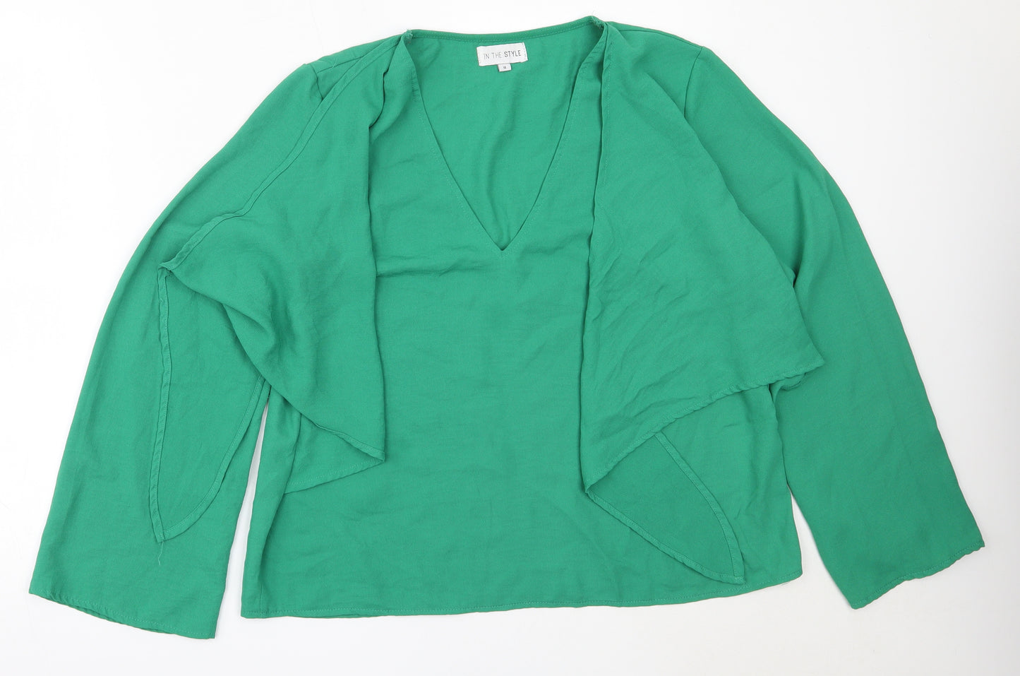 In the Style Womens Green  Polyester Basic Blouse Size 14 V-Neck