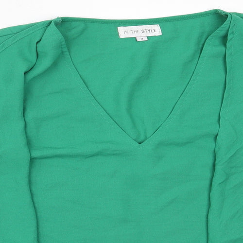 In the Style Womens Green  Polyester Basic Blouse Size 14 V-Neck