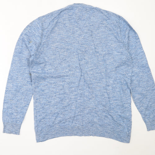 CANDA Mens Blue V-Neck  Cotton Pullover Jumper Size L