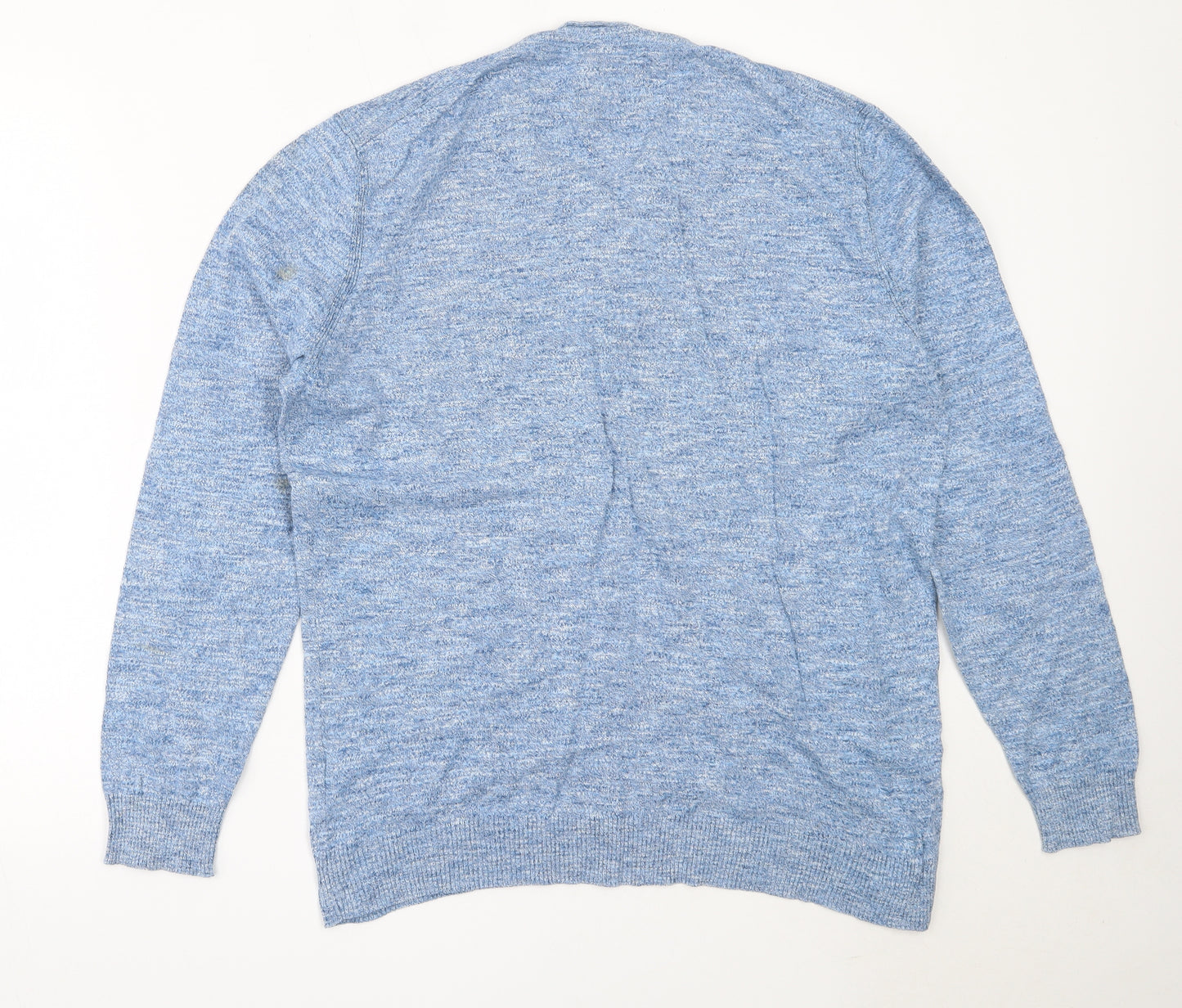 CANDA Mens Blue V-Neck  Cotton Pullover Jumper Size L