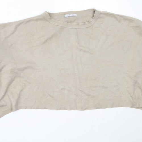 Zara Womens Beige Round Neck  Acrylic Pullover Jumper Size L