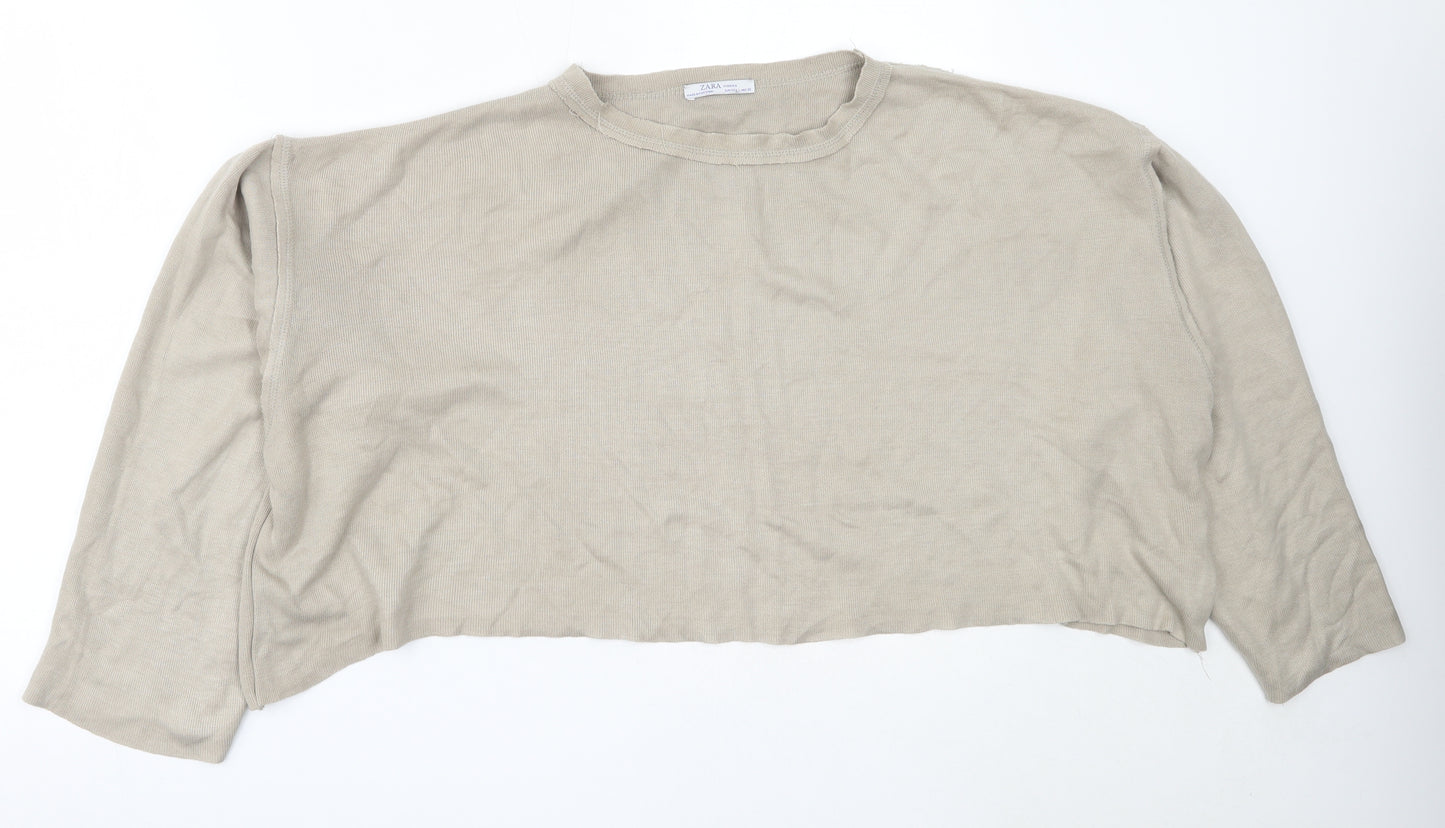 Zara Womens Beige Round Neck  Acrylic Pullover Jumper Size L