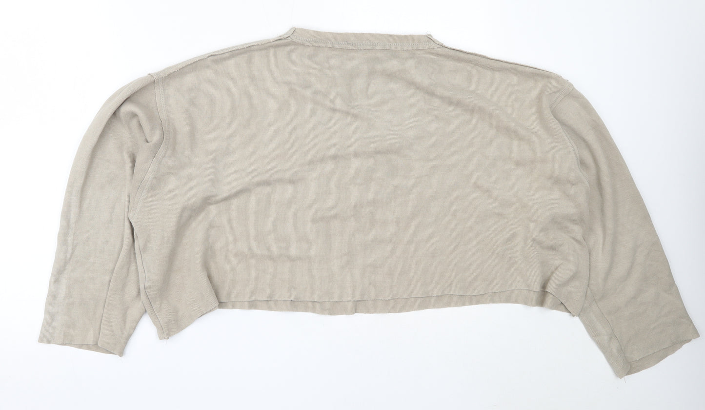 Zara Womens Beige Round Neck  Acrylic Pullover Jumper Size L