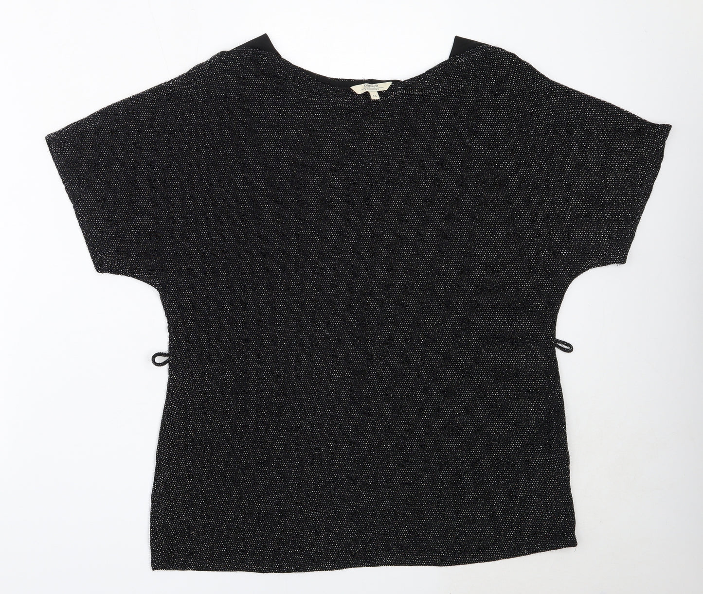 Papaya Womens Black  Polyamide Basic Blouse Size 16 Round Neck