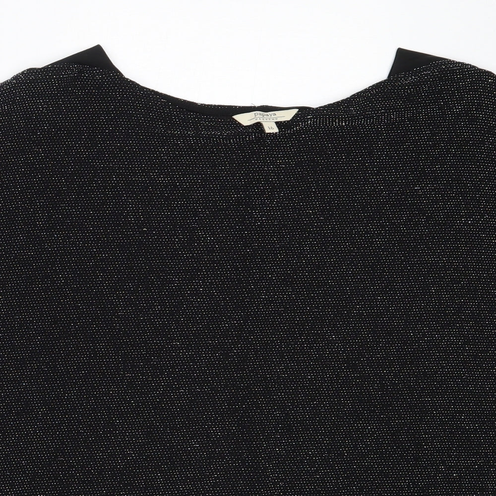 Papaya Womens Black  Polyamide Basic Blouse Size 16 Round Neck