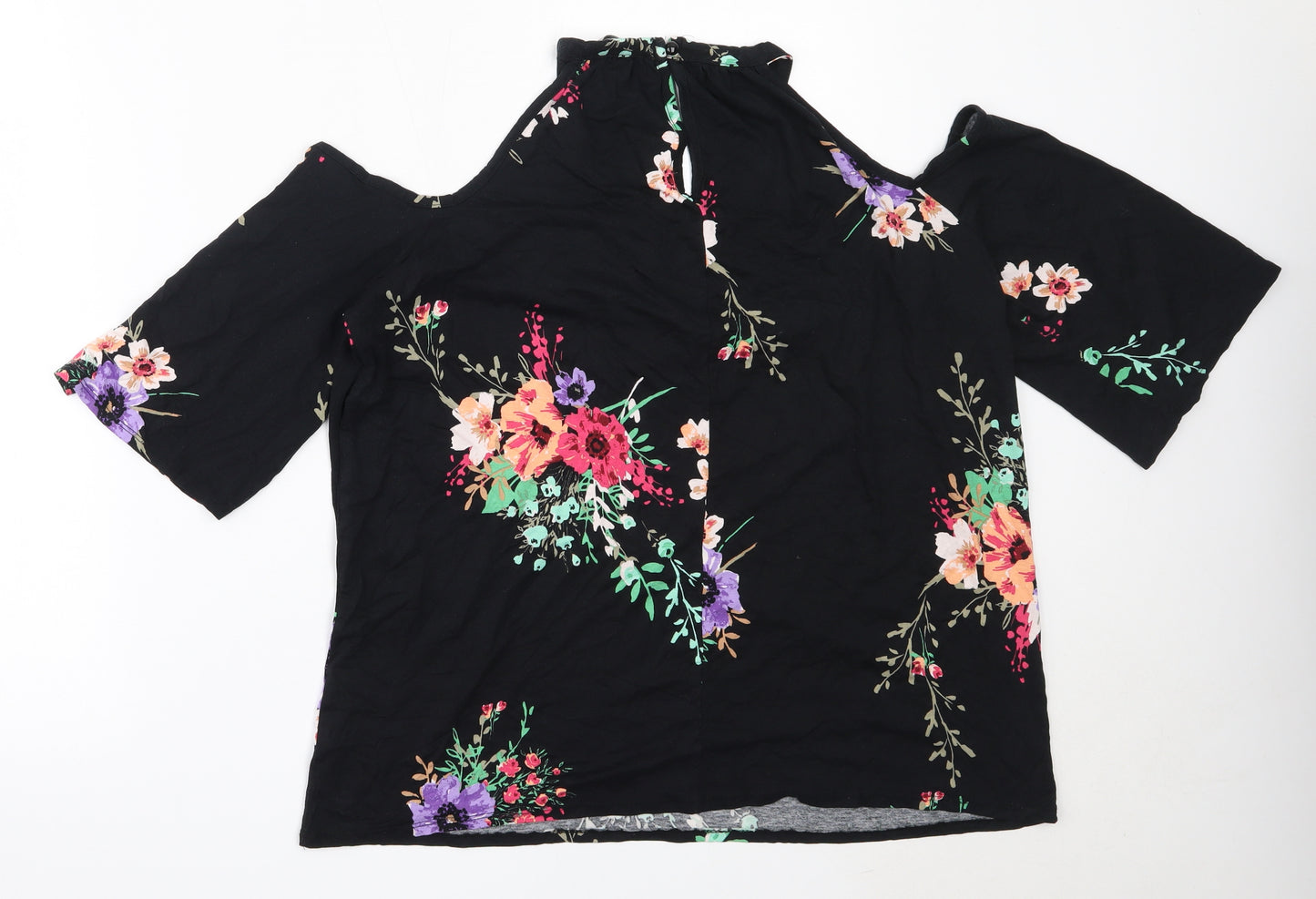 George Womens Black Floral Viscose Basic Blouse Size 16 Round Neck