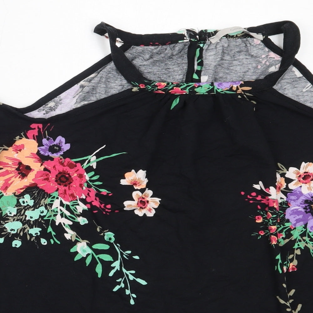 George Womens Black Floral Viscose Basic Blouse Size 16 Round Neck