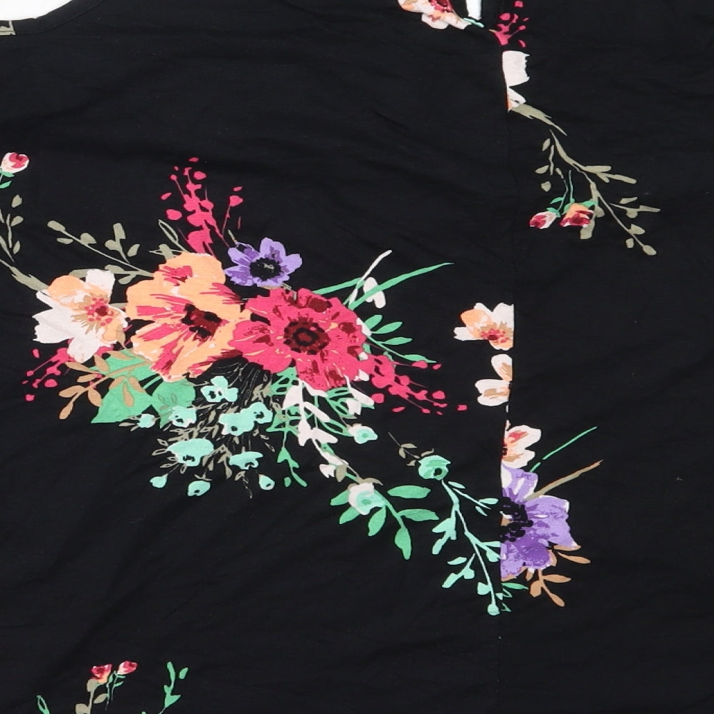 George Womens Black Floral Viscose Basic Blouse Size 16 Round Neck