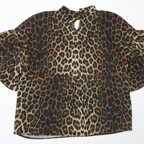 NEXT Womens Brown Animal Print Polyester Basic Blouse Size 12 V-Neck