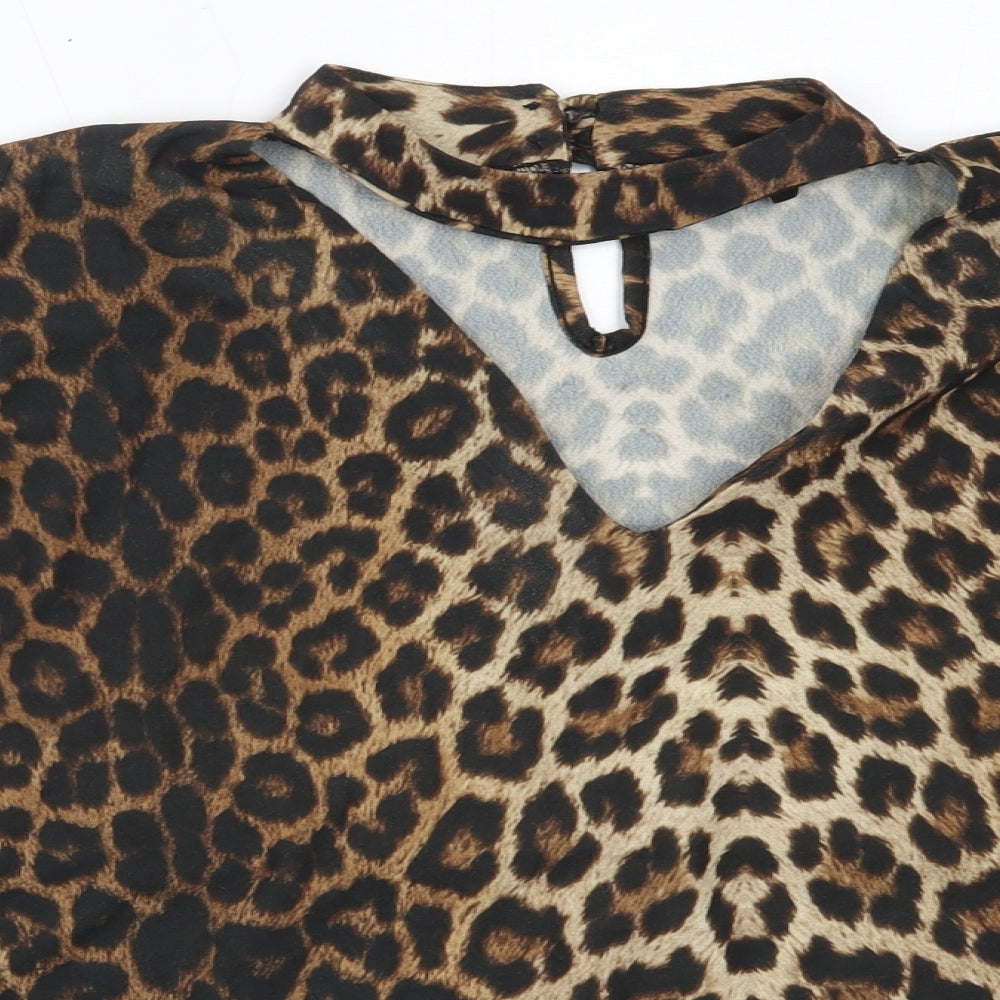 NEXT Womens Brown Animal Print Polyester Basic Blouse Size 12 V-Neck