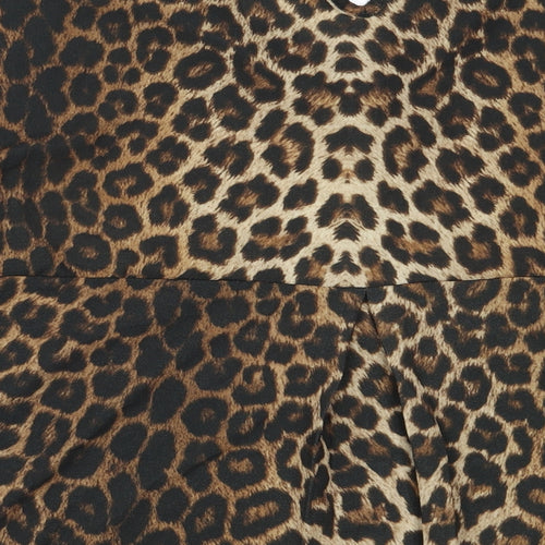 NEXT Womens Brown Animal Print Polyester Basic Blouse Size 12 V-Neck