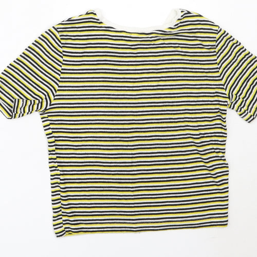 Zara Womens Yellow Striped Viscose Basic T-Shirt Size S Off the Shoulder