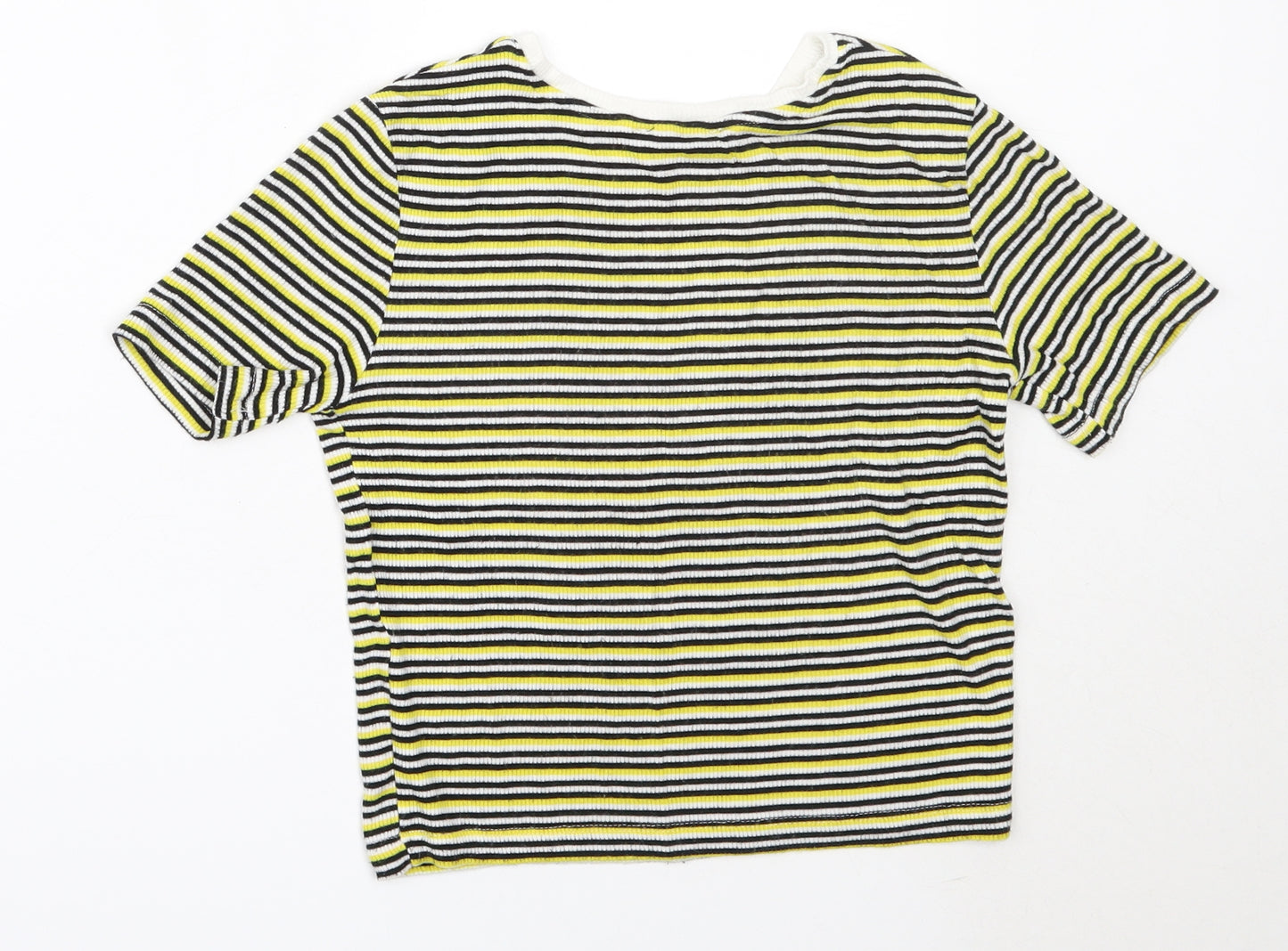 Zara Womens Yellow Striped Viscose Basic T-Shirt Size S Off the Shoulder
