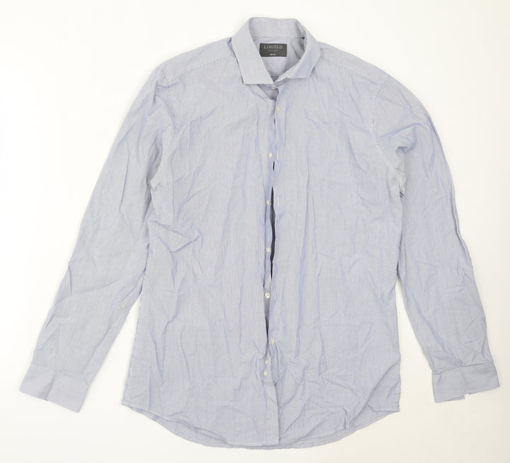 Marks and Spencer Mens Blue Striped Cotton  Button-Up Size 16 Collared