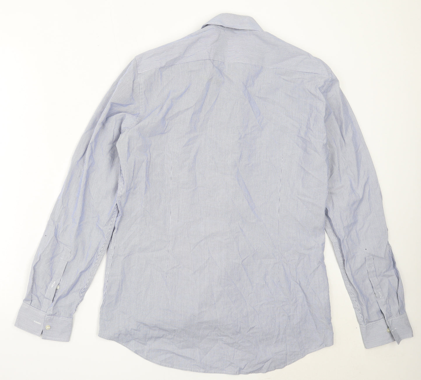 Marks and Spencer Mens Blue Striped Cotton  Button-Up Size 16 Collared